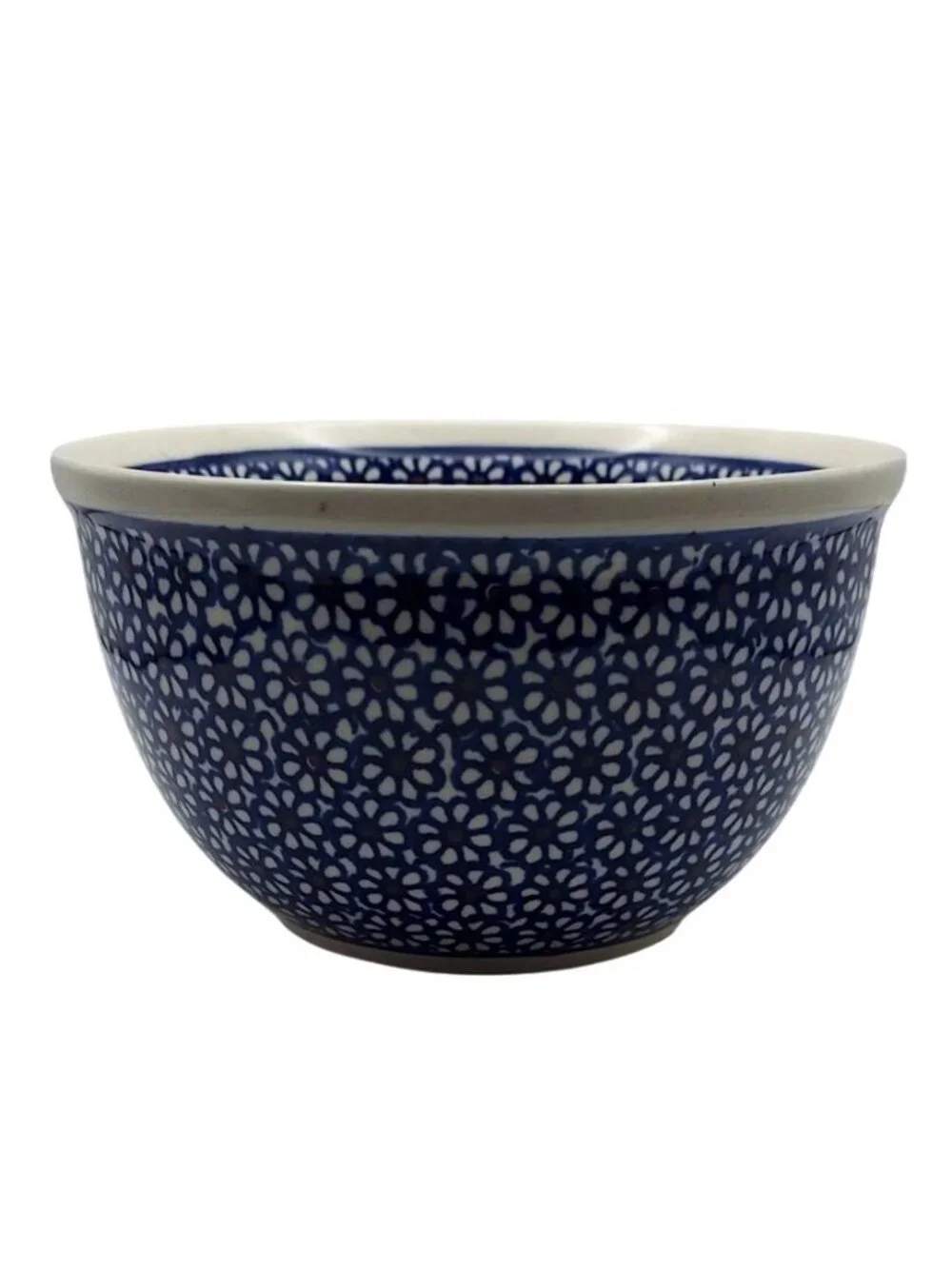 Hand Made Boleslawiec Pottery Cobalt Blue Daisy Stoneware Mixing Bowl Floral 4G